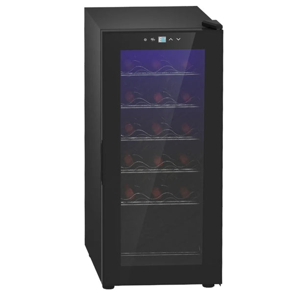 HOMCOM Freestanding Wine Fridge, 35cm Wide Undercounter Wine Cooler Fridge with Temperature Control, Digital Touch Screen, LED Light, Glass Door, 18 Bottles, 50 Litre Capacity, Black